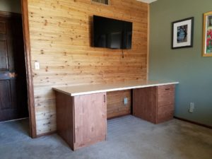 Home office wood accent wall