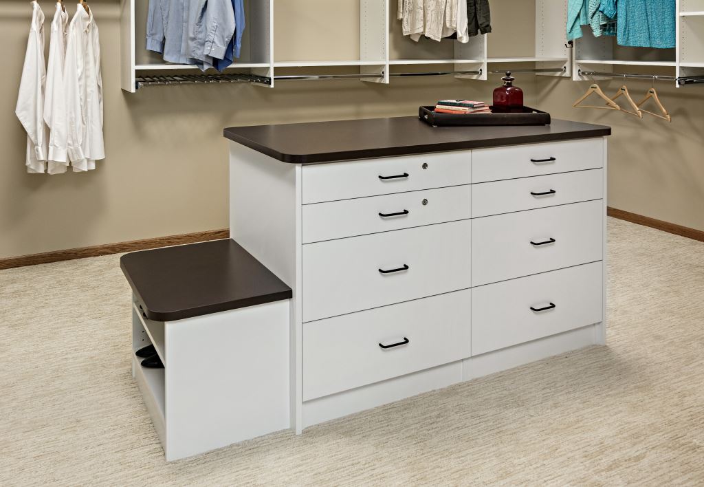 Walk In Closet From A Spare Bedroom, Closet Island Dresser With Drawers On Both Sides