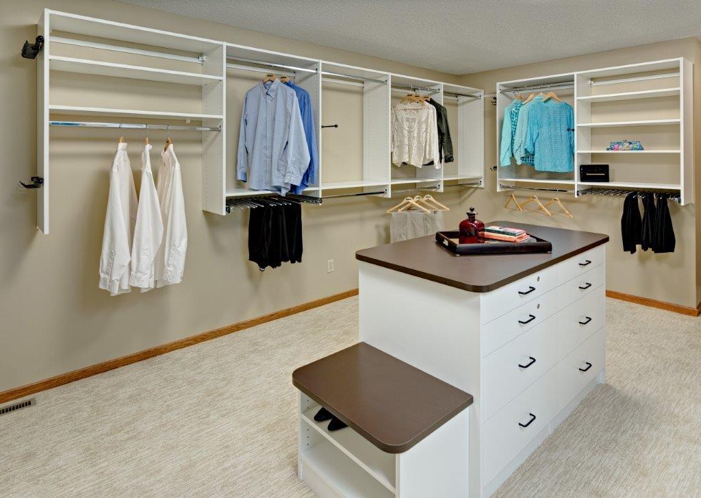 Walk In Closet From A Spare Bedroom, Closet Island Dresser With Bench